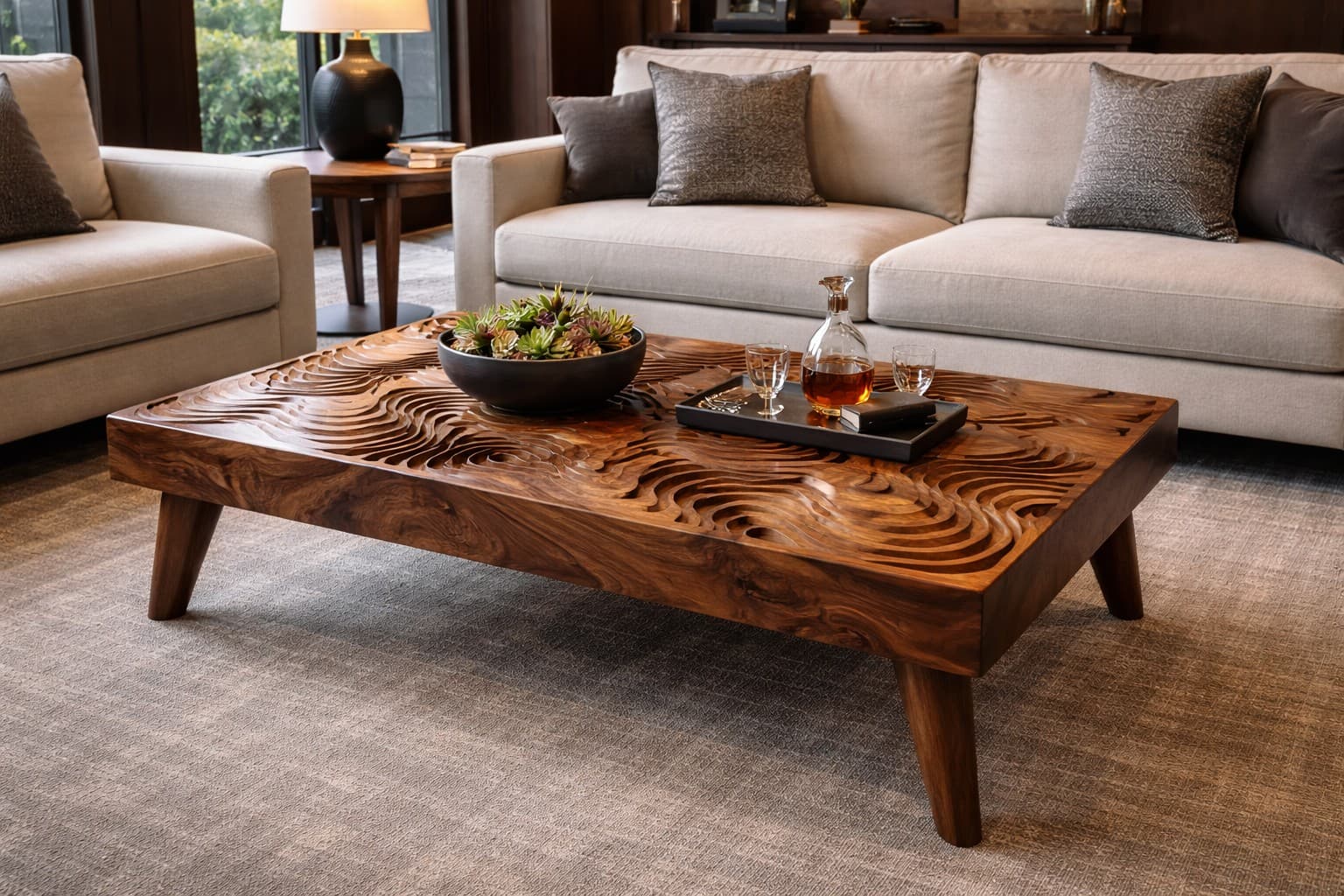 White oak live edge coffee table with blackened steel legs — Lineage Craft Co.